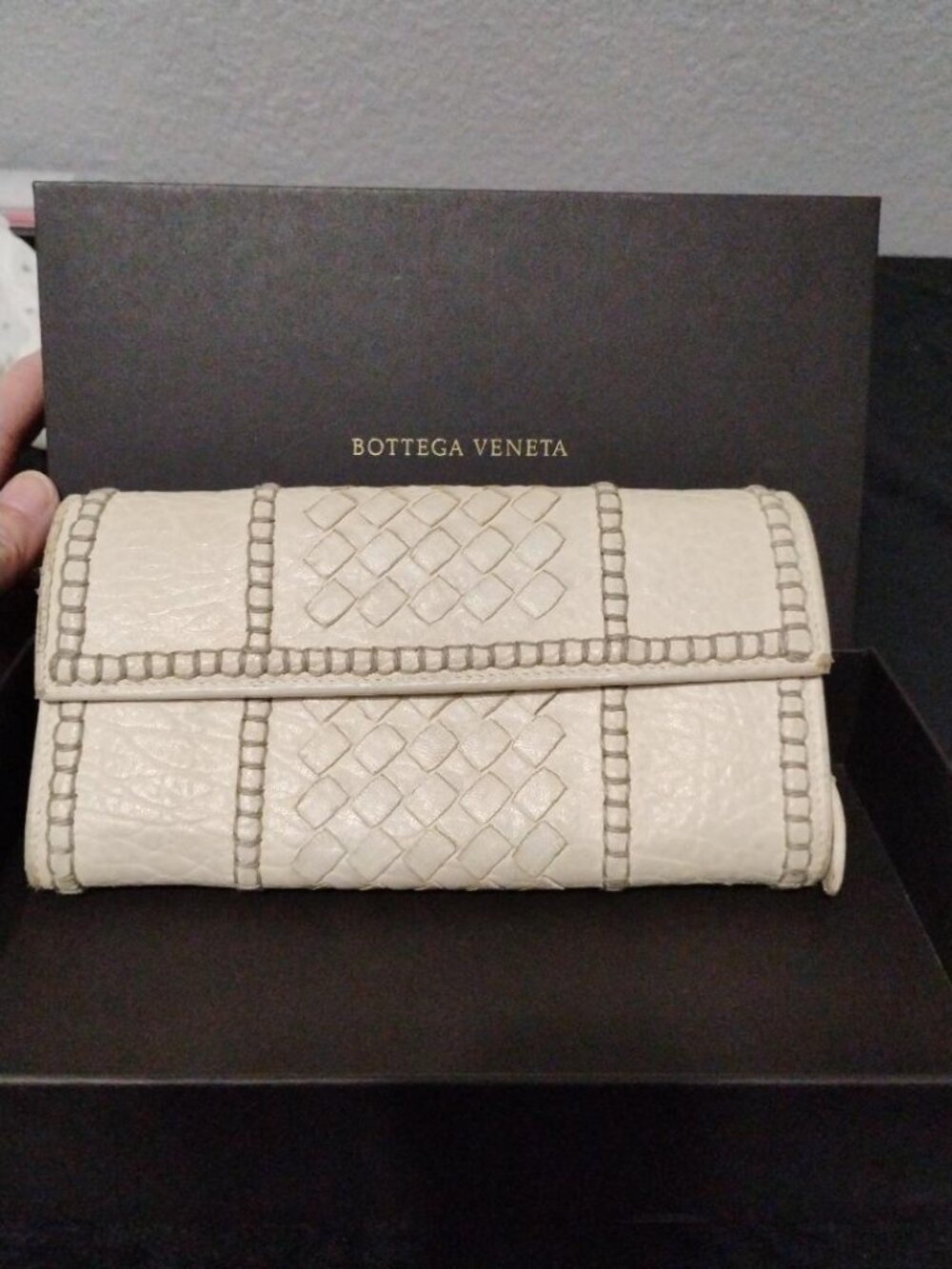 Bottega Veneta Long Leather Wallet Ivory Color Vintage